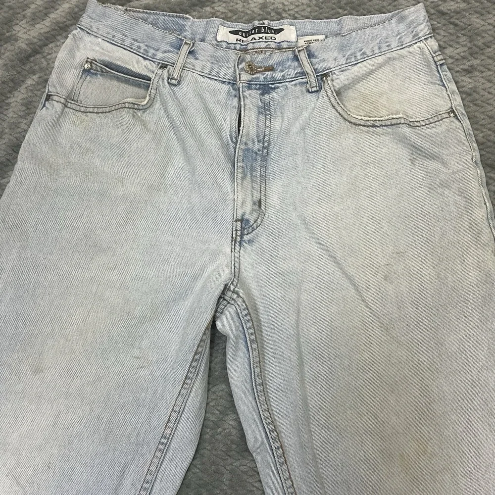 Y2K Anchor Blue Baggy Jeans 34x29 Thrashed Grunge Skater Distressed Vintage Pant